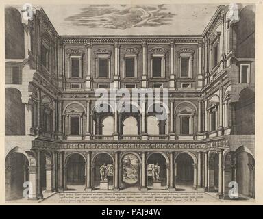 Speculum romanae Magnificentiae: Palazzo Farnese Interieur. Artist: Anonym. Maße: Blatt: 15 3/8 x 19 1/2 in. (39 x 49,5 cm) Berg: 20 15/16 x 26 3/8 in. (53,2 x 67 cm). Herausgeber: Antonio Lafreri (Französisch, Orgelet, Nord-Pas de Calais Ca. 1512-1577 Rom). Serie/Portfolio: Speculum romanae Magnificentiae. Datum: 1560. Dieser Ausdruck stammt aus der Kopie für das Museum von Speculum romanae Magnificentiae (Der Spiegel der Römischen Pracht) Das Speculum seinen Ursprung im Verlags- Bemühungen von Antonio Salamanca und Antonio Lafreri gefunden. Während der Römischen publishing Karrieren, die zwei ausländische Verlage Stockfoto