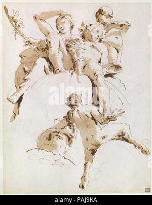 Bacchus und Ariadne. Künstler: Giovanni Battista Tiepolo (Italienisch, Venedig, Madrid, 1696-1770). Abmessungen: 12 5/16 x 9 9/16-in. (31,2 x 24,3 cm). Datum: Ca. 1740. Giambattista Tiepolo war wohl der größte Maler aus dem 18. Jahrhundert, Europa, für seine großartigen dekorative Zyklen im Venezianischen Kirchen gefeiert und in den Villen und Paläste von Italien, Deutschland und Spanien. Tiepolo war auch als Zeichner, seine Erfindung brillante und produktivsten geschätzt. "Bacchus und Ariadne" ist eines der berühmtesten Giambattista pen und waschen Sie die Zeichnungen. Es stellt Bacchus und Ariadne und zwei Mitglieder seiner Stockfoto