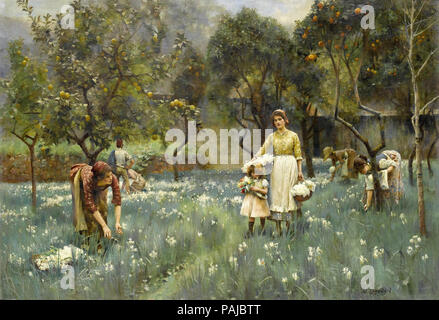 Logsdail William - Blumen pflücken in einem Orangenhain Stockfoto