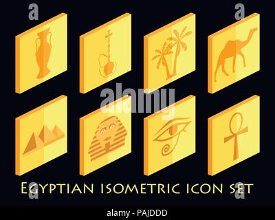 Ägyptische isometrische Icon Set. Symbole Ägyptens. Tourismus und Abenteuer. Vector Illustration Stock Vektor