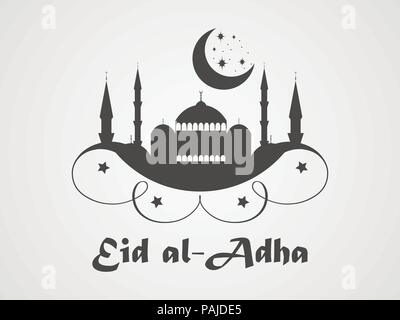 Eid al-Adha, hat keine bestimmte Zeitdauer. Moschee, Halbmond und Laterne. Kurban Bajram muslimischen Fest des Opfers. Ramadan Kareem. Vector Illustration Stock Vektor