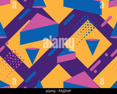 Memphis nahtlose Muster. Geometrische Elemente Memphis im Stil der 80er Jahre. Synthwave retro Hintergrund. Retrowave. Vector Illustration Stock Vektor