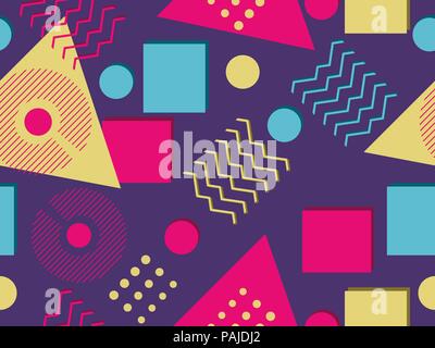 Memphis nahtlose Muster. Geometrische Elemente Memphis im Stil der 80er Jahre. Synthwave retro Hintergrund. Retrowave. Vector Illustration Stock Vektor