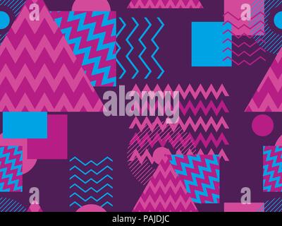 Memphis nahtlose Muster. Geometrische Elemente Memphis im Stil der 80er Jahre. Synthwave retro Hintergrund. Retrowave. Vector Illustration Stock Vektor