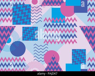 Memphis nahtlose Muster. Geometrische Elemente Memphis im Stil der 80er Jahre. Synthwave retro Hintergrund. Retrowave. Vector Illustration Stock Vektor