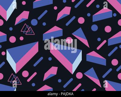 Retro-futurismus nahtlose Muster. Geometrische Elemente Memphis im Stil der 80er Jahre. Synthwave retro Hintergrund. Retrowave. Vector Illustration Stock Vektor