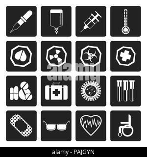 Schwarz Einfache medizinische themed Symbole und Warnung - Zeichen - Vektor Icon Set Stock Vektor