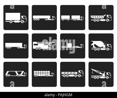 Schwarz verschiedene Arten von Lastkraftwagen Symbole - Vektor Icon Set Stock Vektor