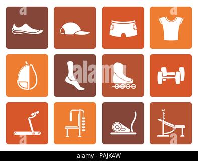 Flache Sportgeräte und Objekte Symbole - Vektor Icon Set 1. Stock Vektor