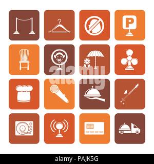 Flache Restaurant, ein Café, eine Bar und ein Nachtclub Symbole - Vektor Icon Set Stock Vektor