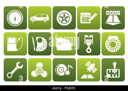 Flache Auto Teile, Dienstleistungen und Merkmale Symbole - Vektor Icon Set Stock Vektor
