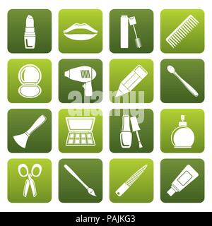 Flache Kosmetik, Make-up und Frisur Symbole - Vektor Icon Set Stock Vektor