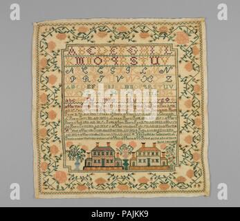 Bestickte Sampler. Artist: Elizabeth L. Smith (1815-1841). Kultur: American. Abmessungen: 22 3/4 x 21 1/4 in. (57,8 x 54 cm). Datum: 1825. Museum: Metropolitan Museum of Art, New York, USA. Stockfoto