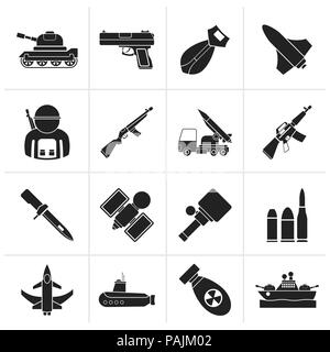 Schwarze Armee, Waffe und Waffen Symbole - Vektor Icon Set Stock Vektor