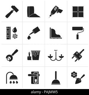 Schwarz Bau und Gebäudetechnik Symbole - Vektor Icon Set 1. Stock Vektor