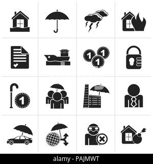 Schwarz Versicherungen und Risk Symbole - Vektor Icon Set Stock Vektor