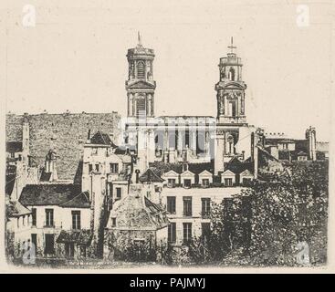 St. Sulpice, Paris. Artist: Armand-Hippolyte-Louis Fizeau (Französisch, 1819-1896). Datum: Ca. 1841. Im Gegensatz zu William Henry Fox Talbot Papier negative Prozess, die für mehrere positive vom gleichen negativen gebildet zu werden erlaubt, die daguerreotypie Verfahren produziert nur ein einzelnes Beispiel mit jedem Gebrauch. Als Reaktion auf diese Einschränkung, mehrere Prozesse entwickelt wurden, daguerreotypien in Tinte zu reproduzieren. Hippolyte Fizeau, ein Wissenschaftler und daguerreotypist, entwickelt eine Methode für die direkte Ätzen in das Kupfer daguerreotypie Platte, die eine Druckplatte erstellt, aber zerstört die daguerreotype in das Verfahren Stockfoto