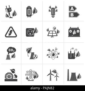 Schwarz Grün Energie und Umwelt Symbole - Vektor Icon Set Stock Vektor