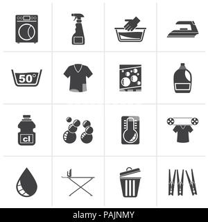 Schwarz Waschmaschine und Wäsche Symbole - Vektor Icon Set Stock Vektor