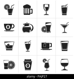 Schwarz Getränke und Getränke Symbole - Vektor Icon Set Stock Vektor