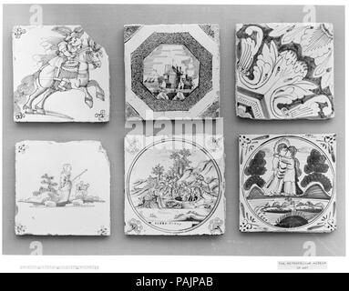 Fliese. Kultur: Niederländisch. Abmessungen: 5 x 5 in. (12,7 × 12,7 cm). Datum: 18. Museum: Metropolitan Museum of Art, New York, USA. Stockfoto