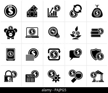 Schwarz, Wirtschaft, Geld und Finanzen icons-Vektor Icon Set Stock Vektor