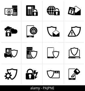 Schwarz Daten und Informationen Schutz Sicherheit Ikonen - Vektor Icon Set Stock Vektor