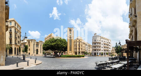 Panorama der Nejme Platz oder Place de l'Etoile in Downtown Beirut Central District, mit dem Clock Tower und libanesischen Parlament, Libanon Stockfoto