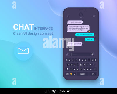 Chat Schnittstelle Anwendung mit Dialog Fenster. Clean Mobile UI Design Konzept. Sms Messenger. Flache Web Icons Stockfoto