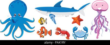 Eine Reihe von Meer Abbildung Kreaturen Stock Vektor