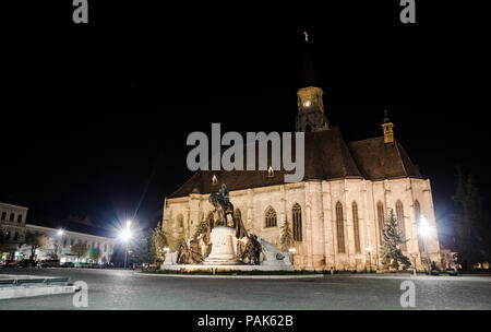 2015, Architektur, wunderschönen, Glaube, Gebäude, Kapital, Kathedrale, Katholische, Zentrum, Kirche, Stadt, Uhr, Cluj, Cluj Napoca, cluj-napoca, constructi Stockfoto