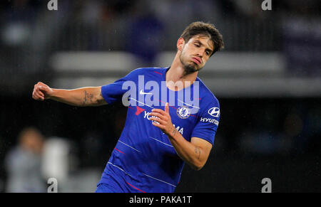 Optus Stadion, Perth, Australien. 23. Juli 2018. Vor Jahreszeit Fußball freundlich, Perth Glory gegen Chelsea; Lucas Piazon reagiert während der zweiten Hälfte der Credit: Aktion plus Sport/Alamy leben Nachrichten Stockfoto