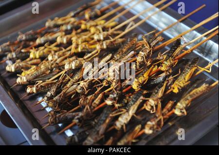 China. 24. Juli, 2018. Qingdao, China - Gebratene Insekten einschließlich der Scorpions, Tausendfüßler und Heuschrecken auf der 28. Internationalen Qingdao Bierfest in Qingdao gesehen werden kann, der ostchinesischen Provinz Shandong. Gebratene Insekten sind beliebte Snacks in China obwohl die Nahrung suchen furchtsam. Credit: SIPA Asien/ZUMA Draht/Alamy leben Nachrichten Stockfoto