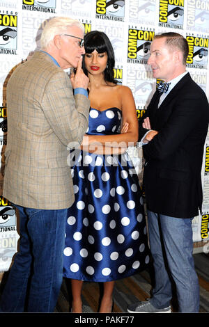 Ted Danson, Jameela Jamil und Marc Evan Jackson am Fotoshooting für die NBC TV-Serie "Der gute Ort" auf der San Diego Comic-Con International 2018 im Hilton Bayfront Hotel. San Diego, 21.07.2018 | Verwendung weltweit Stockfoto