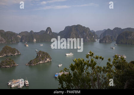 Ha, Ha Long, China. 24. Juli, 2018. Vietnam-Ha Long Bay ist ein UNESCO-Weltkulturerbe und beliebtes Reiseziel in der Provinz Quang Ninh, Vietnam. Die Bucht verfügt über Tausende von Kalkstein Karst und Inseln in verschiedenen Formen und Größen. Ha Long Bay ist ein Zentrum eines größeren Zone mit Bai Tu Long Bucht im Nordosten, und Cat Ba Insel im Südwesten. Diese größeren Zonen haben eine ähnliche geologische, geographische, geomorphologischen, klimatischen und kulturellen Zeichen. Credit: SIPA Asien/ZUMA Draht/Alamy leben Nachrichten Stockfoto