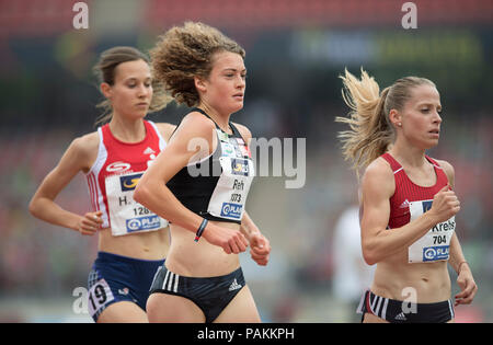 Nürnberg, Deutschland. 22. Juli 2018. Nach rechts SIEGER KLEIN Hanna (1./SG Schorndorf 1846), Alina REH (Platz 2 / SSV Ulm 1846), Krebs Denise (3.Platz/TSV Bayer 04 Leverkusen), Aktion der Linken, die 5000 m der Frauen am 22.07. 2018Th Deutschen Leichtathletik Meisterschaften 2018, vom 20.07. - 22.07.2018 in Nürnberg/Deutschland. | Verwendung der weltweiten Kredit: dpa/Alamy leben Nachrichten Stockfoto