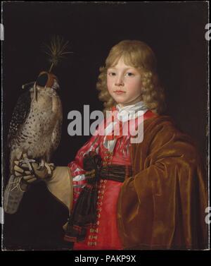 Porträt eines Jungen mit einem Falcon. Artist: Wallerant Vaillant (Flämisch, Lille 1623-1677 Amsterdam). Abmessungen: 29 3/4 x 25 in. (75,6 x 63,5 cm). Ein Eingeborener von Lille, Vaillant in Antwerpen und in der Mitte-1650 s auch als Porträtist in Amsterdam gegründet wurde geschult. Der Künstler ist auch als Pionier der Schabkunst bekannt. In niederländischen und flämischen Porträts, Falken beziehen sich in der Regel auf die Jagd als eine aristokratische Sport. Museum: Metropolitan Museum of Art, New York, USA. Stockfoto