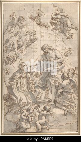 Christus, der Host zu einem Heiligen Äbtissin. Artist: Giovanni Battista Gaulli (Il Baciccio) (Italienisch, Genua, Rom, 1639-1709). Abmessungen: 15-11/16 x 9-3/16-in. (39,9 x 23,3 cm). Datum: 1690. Museum: Metropolitan Museum of Art, New York, USA. Stockfoto