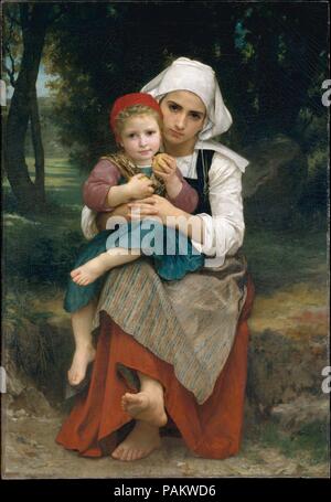 Breton Bruder und Schwester. Künstler: William Bouguereau (Französisch, La Rochelle La Rochelle 1825-1905). Abmessungen: 50 7/8 x 35 1/8 in. (129,2 x 89,2 cm). Datum: 1871. Auf Skizzen Bouguereau basiert, die vorgenommen wurden, während in der Bretagne summering in den späten 1860er Jahren, dieses Bild wurde in das Atelier des Künstlers im Jahre 1871 abgeschlossen. Seiner jungen Modelle, die in traditionelle bretonische Kostüme, verkörpern die pastorale Geschwister Zuneigung. Diese Art der Szene war schnell durch amerikanische Sammler aufgeschnappt, verdienen Bouguereau Ruhm und Reichtum. Wie ein Kritiker erklärte, "Wer bekommt ein Bild von [ihm] erhält den vollen Wert seines Geldes, in Finis Stockfoto