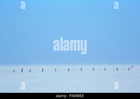 Vieh-Zaun am Klamath Marsh im Winter, Klamath County, Oregon Stockfoto