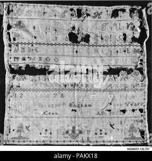 Bestickte Sampler. Kultur: American. Abmessungen: 14 1/2 x 15 in. (36,8 x 38,1 cm). Schöpfer: Maria Sprague Bingham (geboren 1813). Datum: 1823. Museum: Metropolitan Museum of Art, New York, USA. Stockfoto