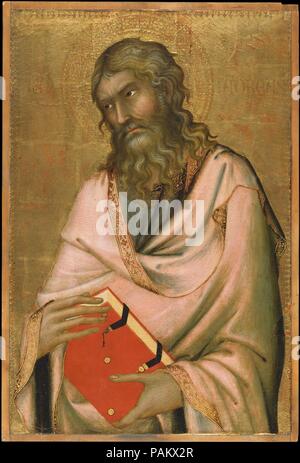 Saint Andrew. Artist: Simone Martini (Italienisch, Siena, aktiv von 1315 - gestorben 1344 Avignon). Abmessungen: 22 1/2 x 14 7/8 in. (57,2 x 37,8 cm). Datum: Ca. 1326. Dieses Bedienfeld wird von einer wichtigen Fünfteiligen portable Altarbild, die möglicherweise durch das oberste Organ der Stadt Siena in Auftrag gegeben wurde. Zusammen mit Giotto, Simone war der berühmteste Künstler seiner Zeit. Seine raffinierte Technik und beschreibende Kräfte, die im Ausdruck des Heiligen Andreas und die Art und Weise, in der er sein Buch hält offensichtlich, waren beispiellos in Europa und erwarb das Lob und die Freundschaft des Dichters Petrarca (1304-1374). Die rectang Stockfoto