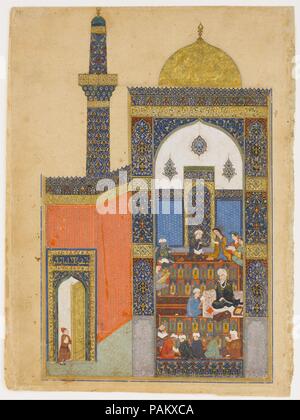 "Laila und Majnun in der Schule', Folio aus einem khamsa (Quintett) von nizami. Autor: Nizami (Ilyas Abu Muhammad Nizam al-Din von Ganja) (vermutlich 1141-1217). Kalligraph: Ja'far Baisunghuri (Aktiv, erste Hälfte 15. Jahrhundert). Abmessungen: Seite: H. 12 5/16 in. (31,3 cm) W. 9. (22,9 cm) Matte: H.19 cm. (48,9 cm) W. 14 1/4 in. (36,2 cm). Datum: A.H. 835/A.D. 1431-32. Dieses herrliche Bild ist aus einem Manuskript der häufig illustrierte Geschichte von Laila und Majnun des zwölften Jahrhunderts persischen Dichter Nizami. Es wurde von der Timurid Prinz Baisunghur von Herat, einer der größten bibli in Betrieb genommen Stockfoto