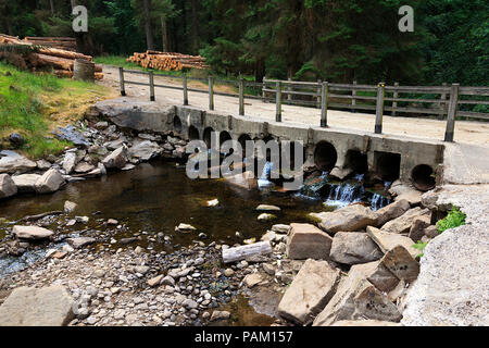 Forstwirtschaft River Bridge in der oberen Derwent Valley im Peak District, Derbyshire Juli 2018 Stockfoto