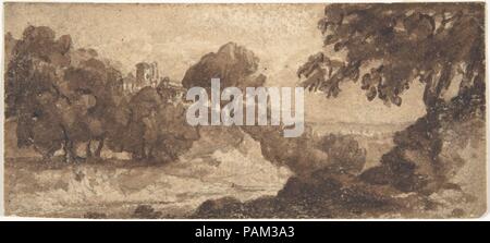 Landschaft. Artist: Heneage Finch zugeschrieben, 4 Graf von Aylesford (Briten, Syon House 1751-1812 Great Packington, Warwickshire). Abmessungen: 2-5/16 x 5-1/4 in. (5,9 x 13,4 cm). Datum: 1770-1812. Museum: Metropolitan Museum of Art, New York, USA. Stockfoto
