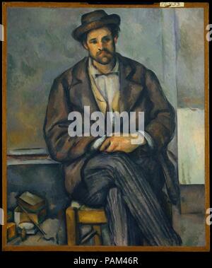 Sitzen Bauern. Artist: Paul Cézanne (Französisch, Aix-en-Provence 1839-1906 Aix-en-Provence). Abmessungen: 21 1/2 x 17 3/4 in. (54,6 x 45,1 cm). Datum: Ca. 1892-96. Die Stimmung und die Palette dieser nachdenkliche Abbildung Studie beziehen sich auf Cézannes gefeierte Serie von Gemälden, die Männer spielen Karten. Diese bestimmte Person nicht in jedem dieser Bilder erscheinen, aber es kann kein Zweifel sein, dass er, wie die Modelle für die Kartenspieler, war einer der Arbeiter an Jas de Bouffan, die Cézanne Anwesen in Aix-en-Provence. Museum: Metropolitan Museum of Art, New York, USA. Stockfoto