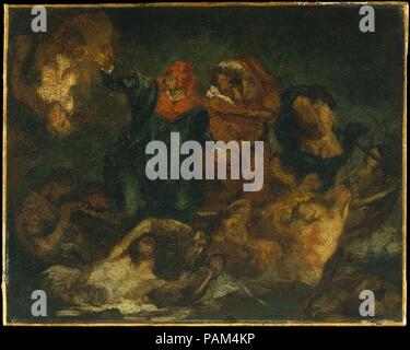 Kopie nach Delacroix' Rinde von Dante". Artist: Édouard Manet (Französisch, Paris 1832-1883 Paris). Abmessungen: 13 x 16 cm. (33 x 41 cm). Datum: Ca. 1859. Dies ist einer von zwei Versionen von Manet Delacroix gefeiert Malerei von 1822 (Musée du Louvre, Paris). Die andere, eine wörtliche Kopie (Musée des Beaux-Arts, Lyon), Termine von etwa 1855, als das Original war Auf der Exposition Universelle. Die vorliegende Studie frei ausgeführt Farbe gedacht ist über 1859 gemalt worden sind, im Jahr der ersten Manets Salon einreichen. Artwork auch als: DIVINA COMMEDIA; LA GÖTTLICHEN COMEDIE bekannt. Mus Stockfoto