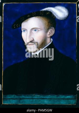 Henri d'Albret (1503-55), König von Navarra. Artist: Léonard Limosin (Ca. 1505-1575/1577). Kultur: Französisch, Limoges. Abmessungen: 7 1/2 x 5 5/8 in. (19,1 x 14,3 cm). Datum: 1556. Léonard Limosin war der größte Emailmaler arbeiten im Stil der Schule von Fontainebleau, italienischen Manieristen und französischer Künstler am Französischen Hof aktiv von etwa 1530 bis 1570. Die Limosin emaillierte Porträts sind zahlreich, und er hat geordnet worden, zusammen mit Jean Clouet (1486-1540) und Corneille de Lyon (vor 1500-1574), die als der beste Portrait Maler der Renaissance in Frankreich. Diese Plakette, einer von mindestens sechs b Stockfoto