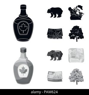 Canadian Dollar, Territorium Karte und andere Symbole des Landes. Kanada Sammlung Icons in Schwarz, monochrom Stil vektor Symbol lieferbar Abbildung Stock Vektor