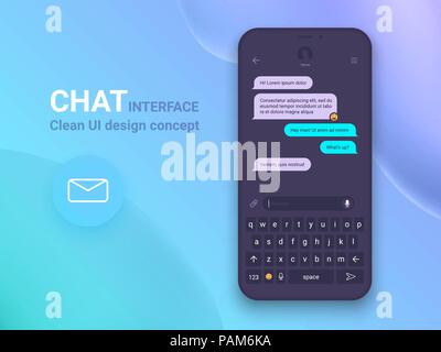 Chat Schnittstelle Anwendung mit Dialog Fenster. Clean Mobile UI Design Konzept. Sms Messenger. Flache Web Icons. Vector EPS 10. Stock Vektor